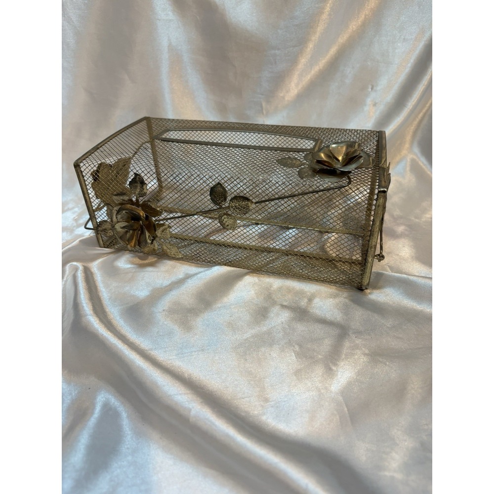 VTG Gold Tone Metal Mesh Tissue Box Holder Hollywood Regency 10 x 6"